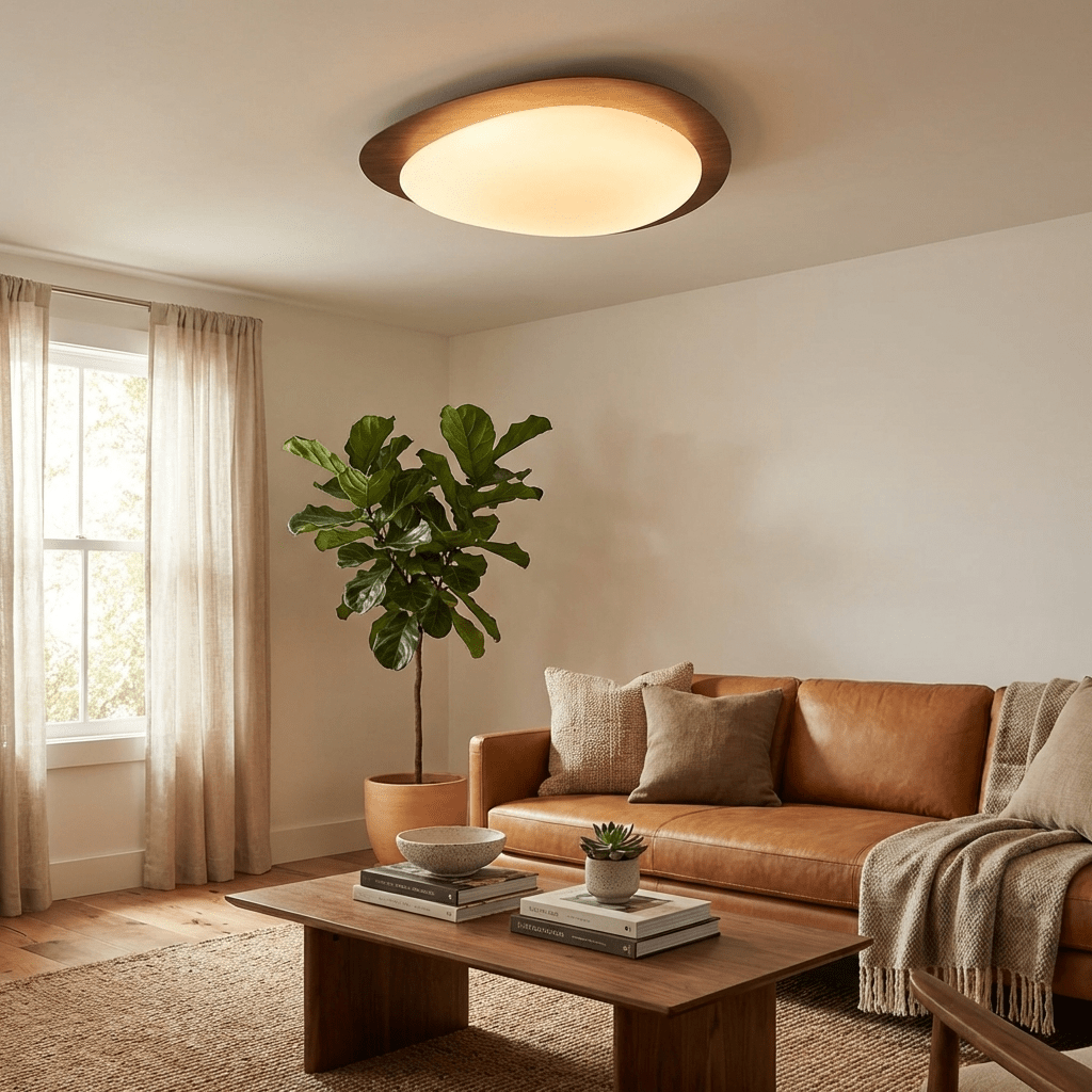 Pebble Wood Flush Mount Ceiling Light Integrated LED Low Profile