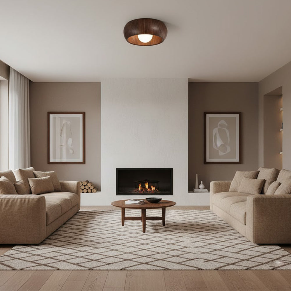 Halo Wood Flush Mount Ceiling Light Round Frame Integrated LED
