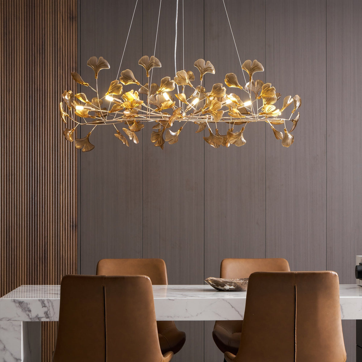 Ginkgo Leaf Canopy Chandelier Sculptural Branch Pendant Light