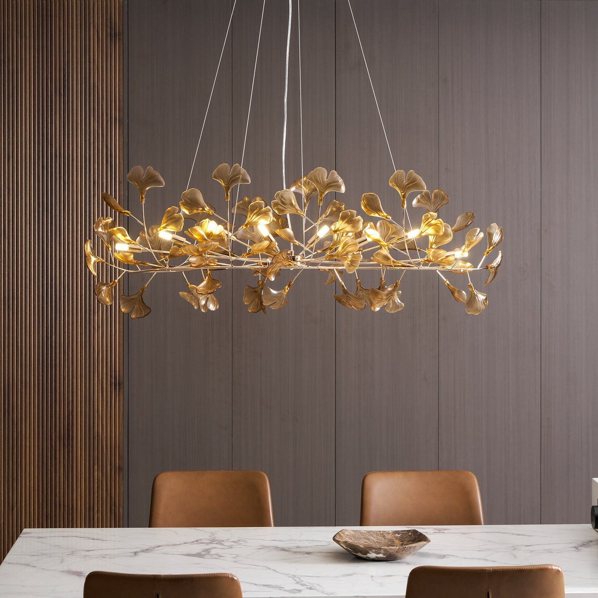 Ginkgo Leaf Canopy Chandelier Sculptural Branch Pendant Light