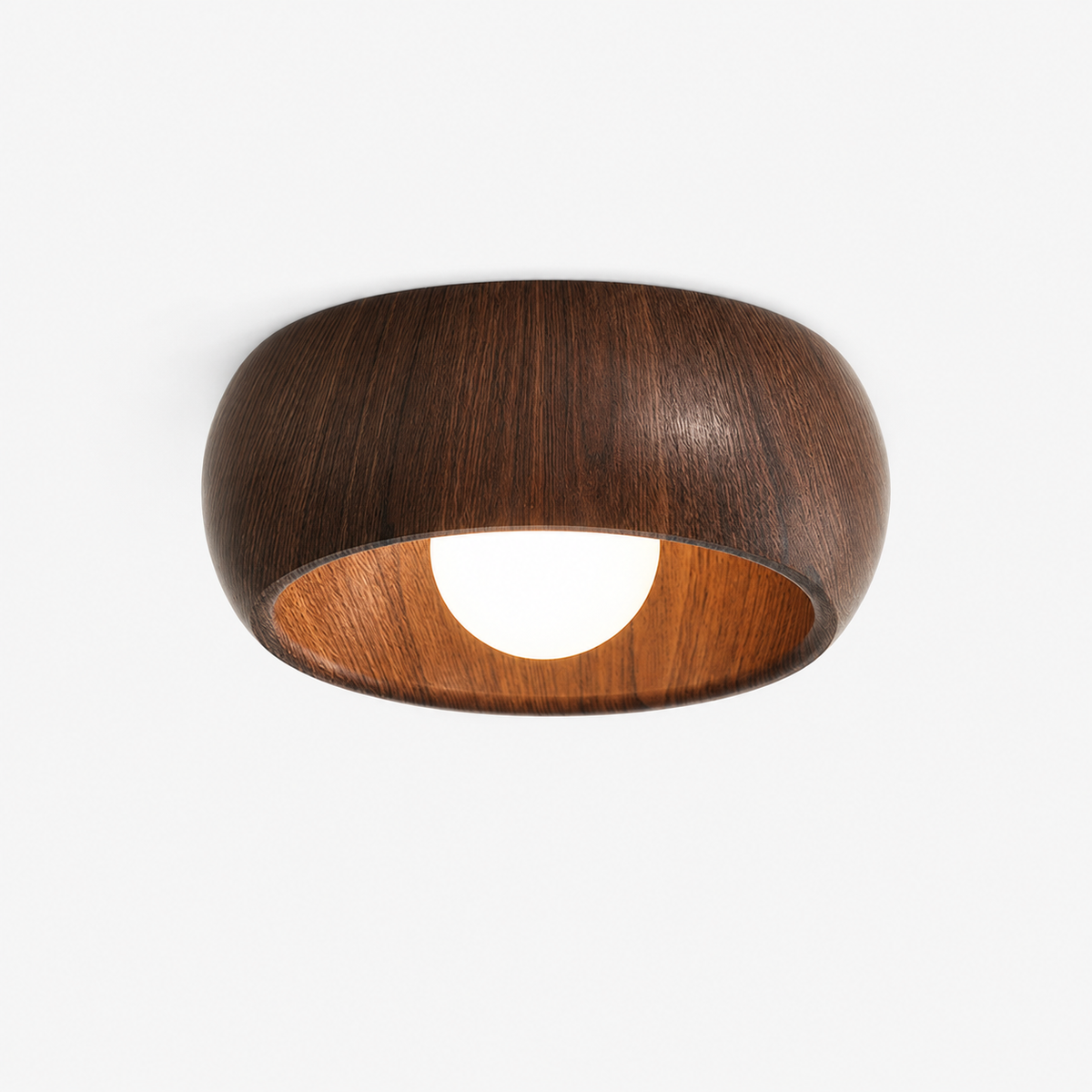 Halo Wood Flush Mount Ceiling Light Round Frame Integrated LED