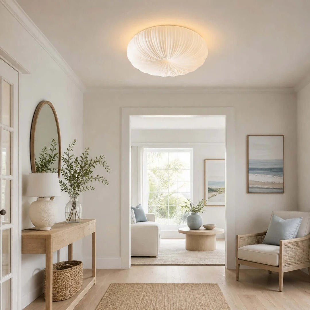 Ribbed Shell Flush Mount Ceiling Light Ribbed Glass Shade
