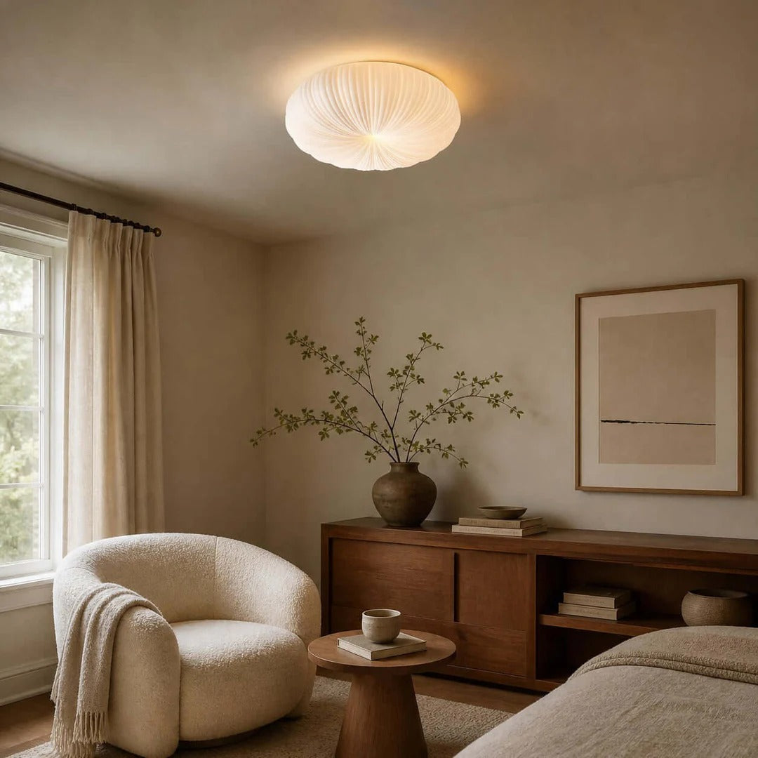 Ribbed Shell Flush Mount Ceiling Light Ribbed Glass Shade