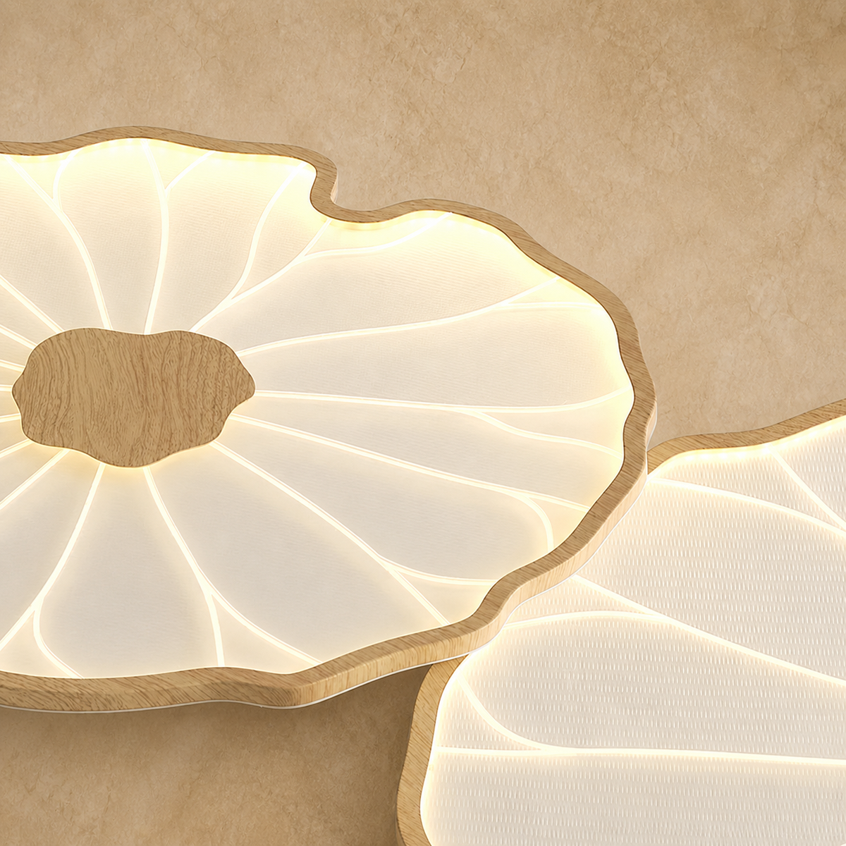 Lotus Petal Flush Mount Ceiling Light Layered Wood Shade