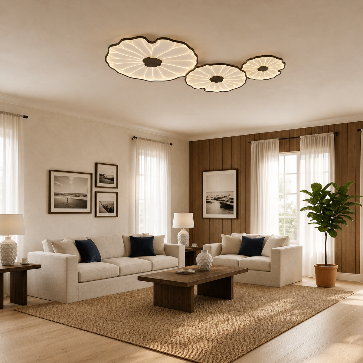Lotus Petal Flush Mount Ceiling Light Layered Wood Shade