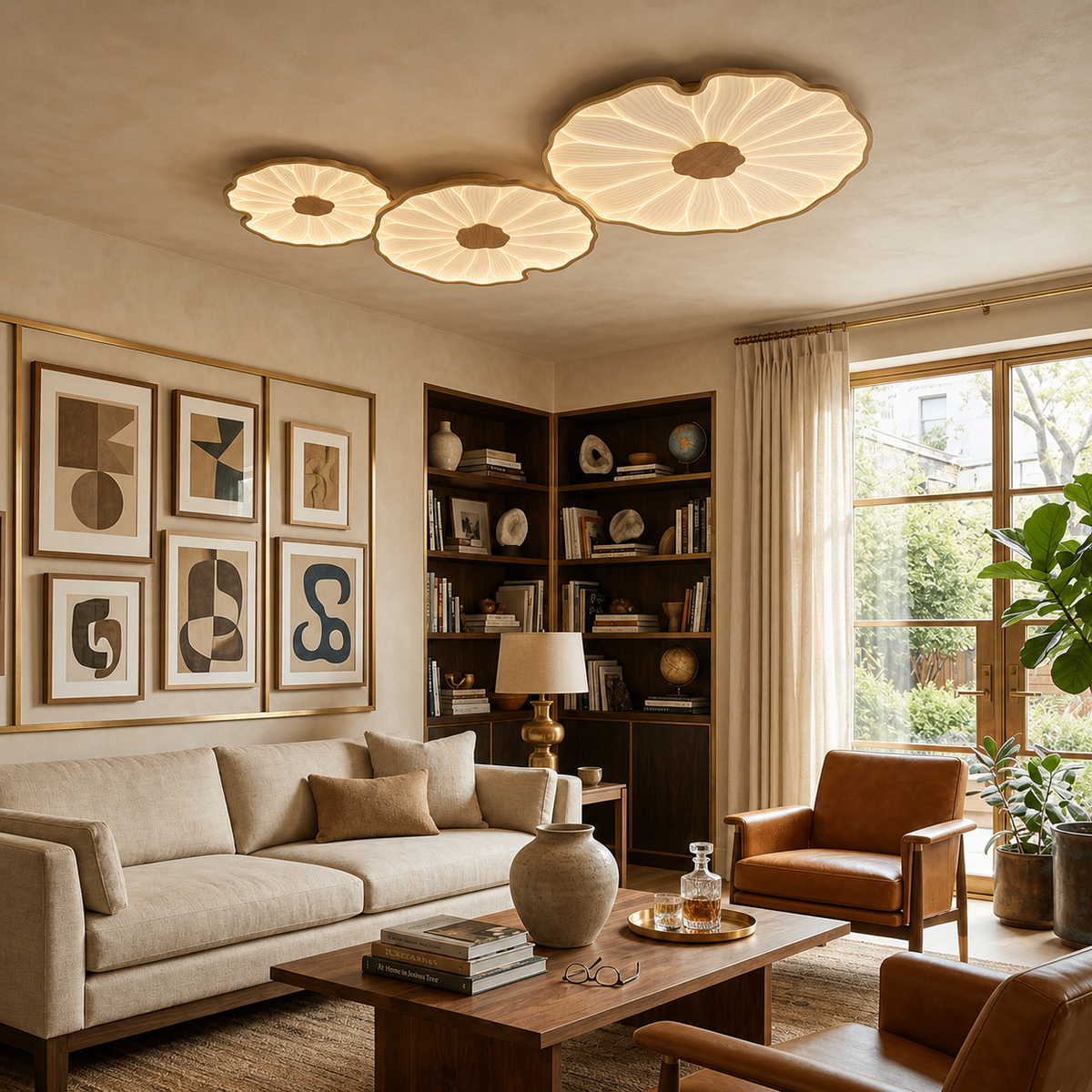 Lotus Petal Flush Mount Ceiling Light Layered Wood Shade