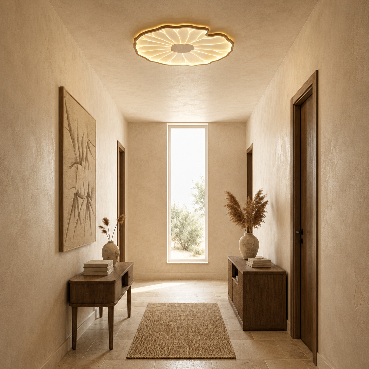 Lotus Petal Flush Mount Ceiling Light Layered Wood Shade