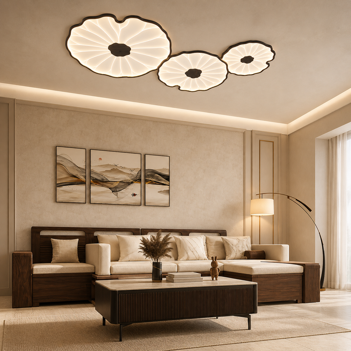 Lotus Petal Flush Mount Ceiling Light Layered Wood Shade