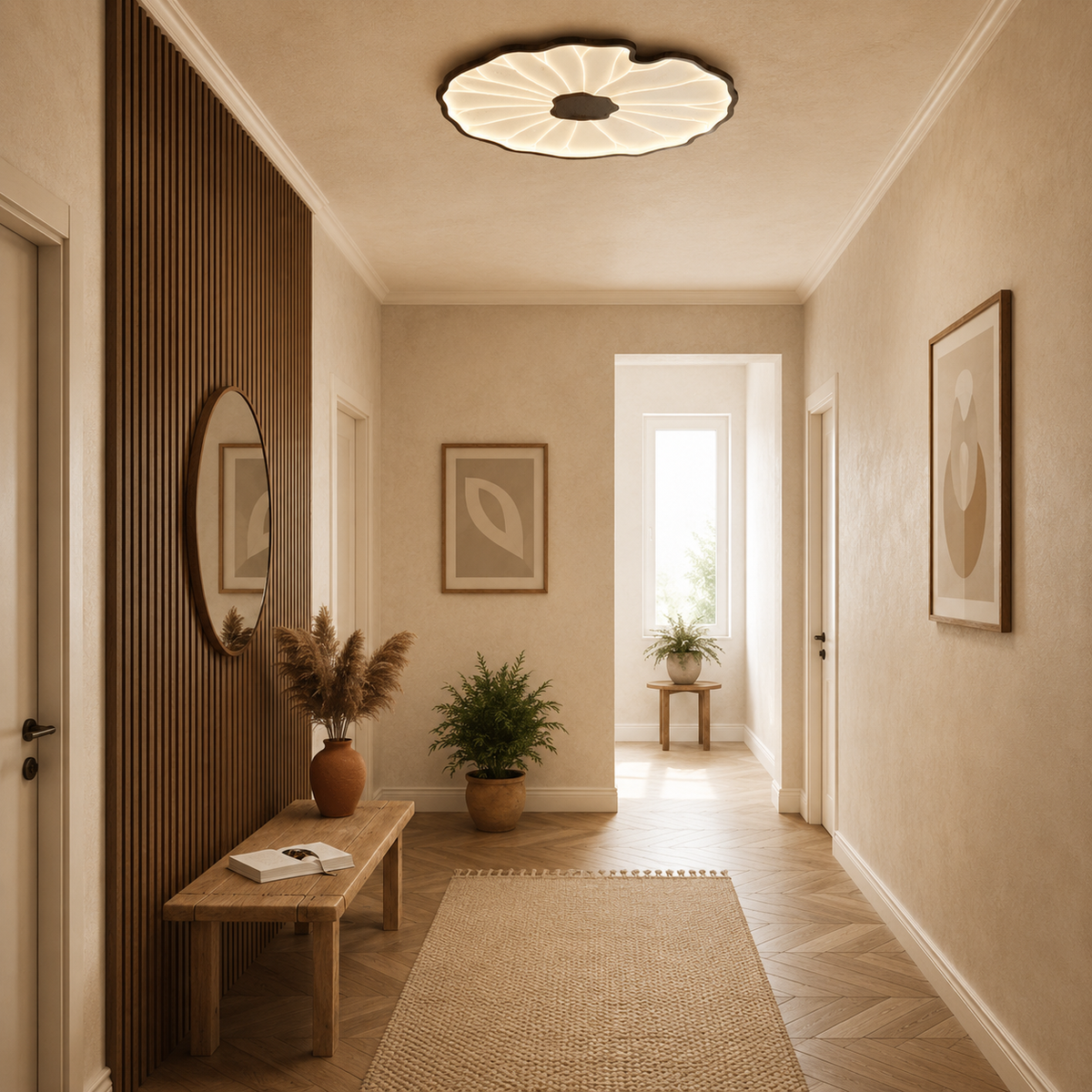 Lotus Petal Flush Mount Ceiling Light Layered Wood Shade