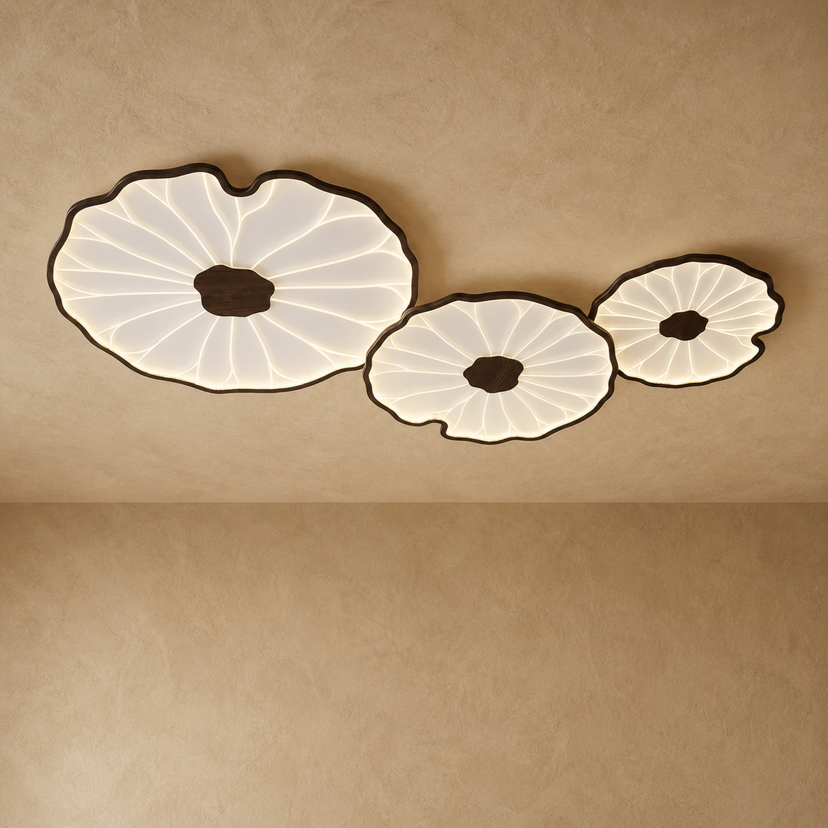 Lotus Petal Flush Mount Ceiling Light Layered Wood Shade