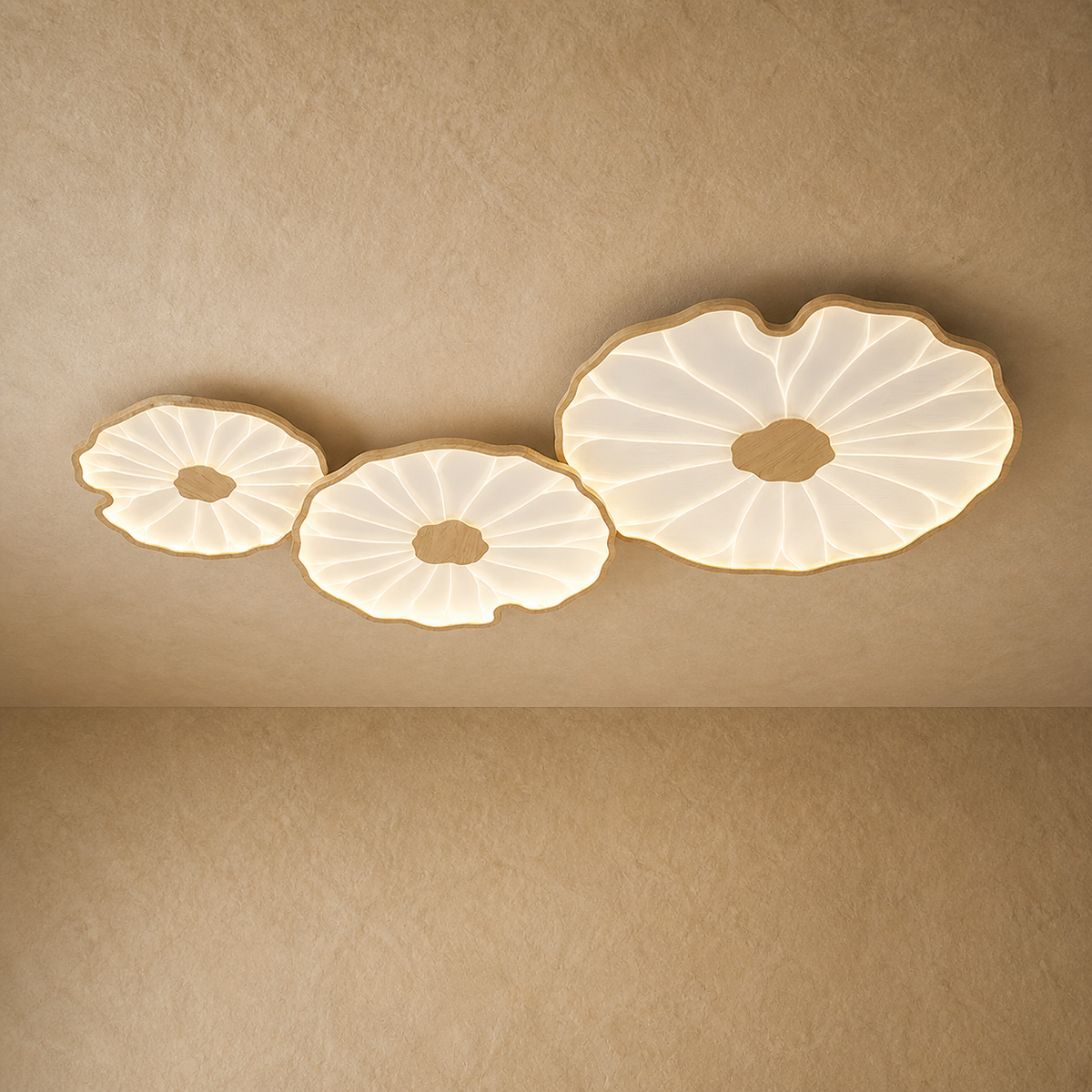 Lotus Petal Flush Mount Ceiling Light Layered Wood Shade
