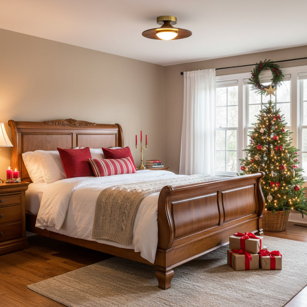 Walnut Disc Flush Mount Ceiling Light Slim Wood Frame