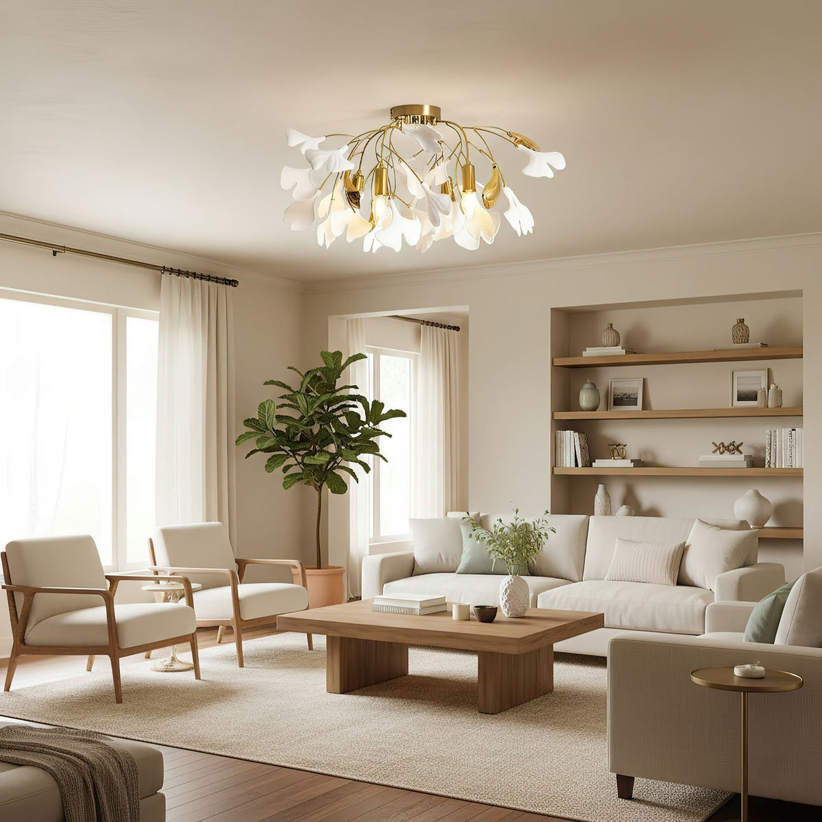 Ginkgo Leaf Canopy Ceiling Light Semi-Flush Metal Shade