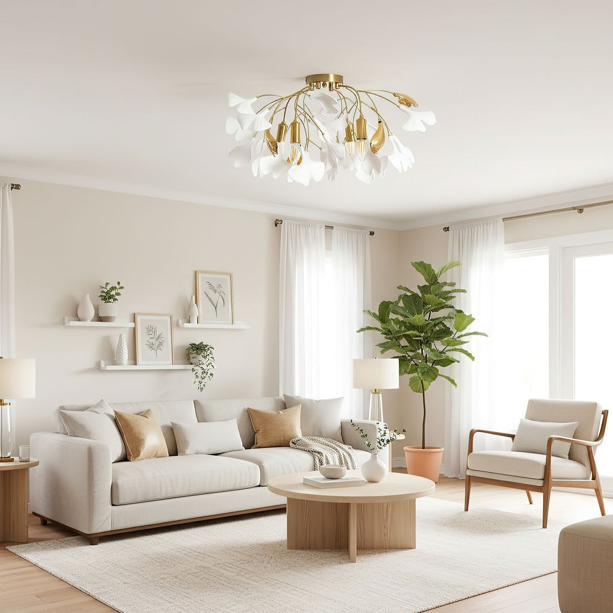 Ginkgo Leaf Canopy Ceiling Light Semi-Flush Metal Shade