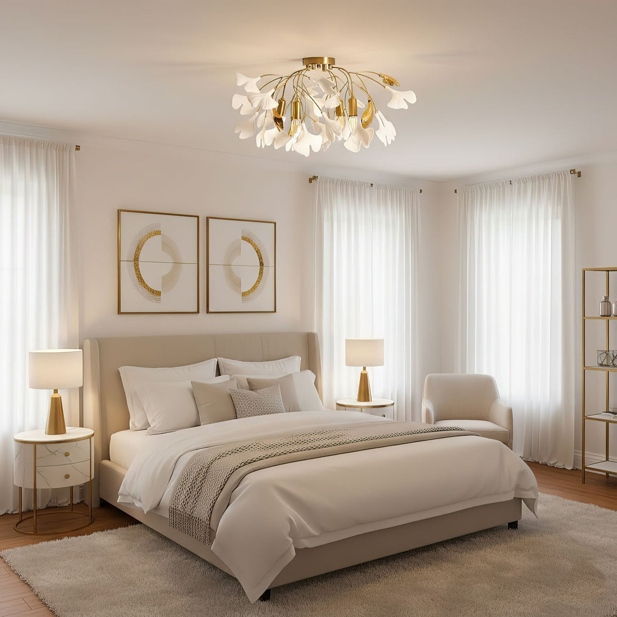 Ginkgo Leaf Canopy Ceiling Light Semi-Flush Metal Shade