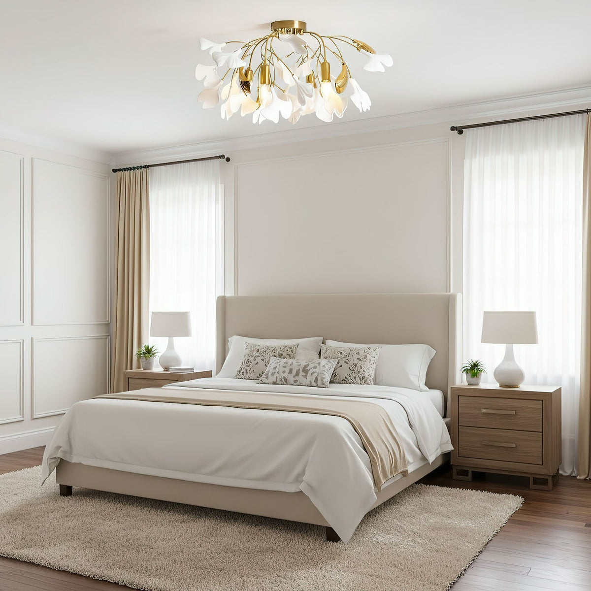 Ginkgo Leaf Canopy Ceiling Light Semi-Flush Metal Shade
