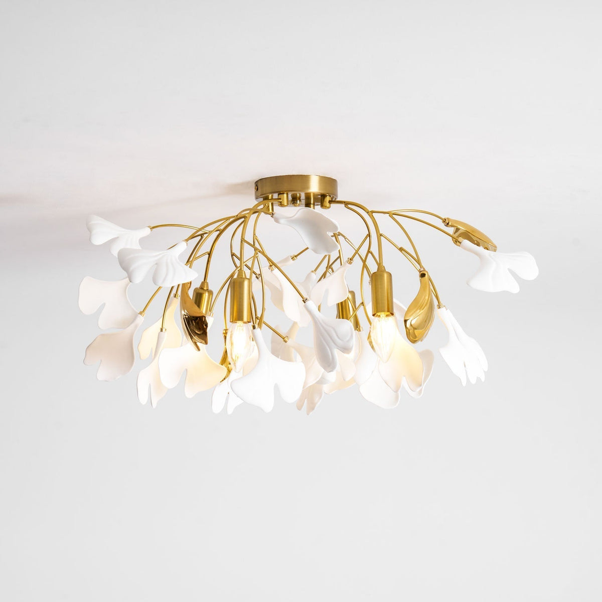 Ginkgo Leaf Canopy Ceiling Light Semi-Flush Metal Shade