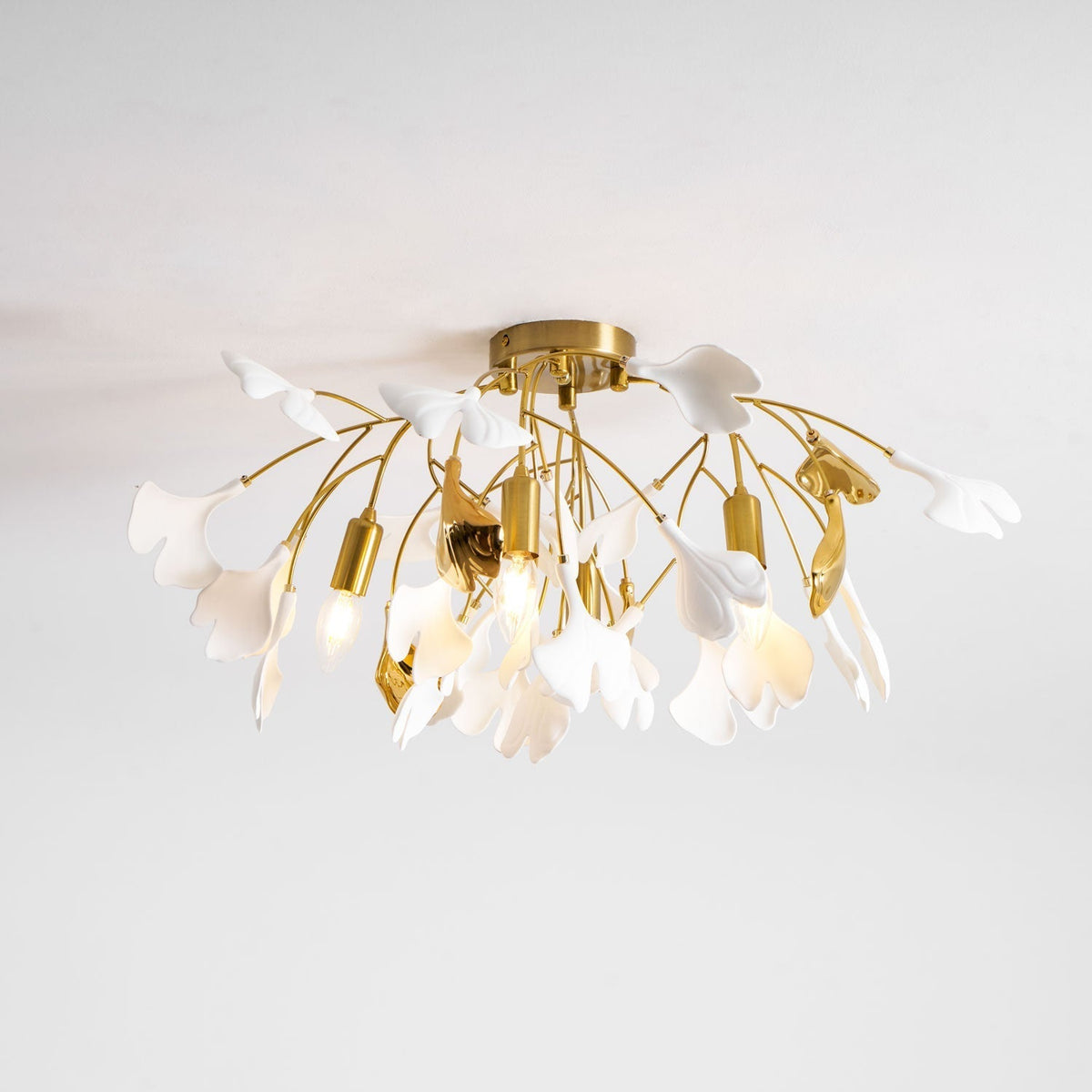 Ginkgo Leaf Canopy Ceiling Light Semi-Flush Metal Shade