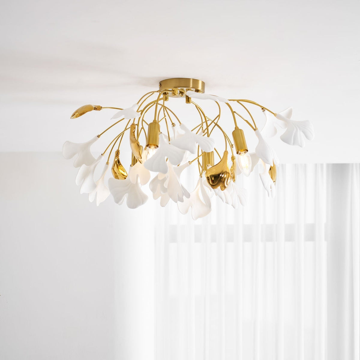Ginkgo Leaf Canopy Ceiling Light Semi-Flush Metal Shade