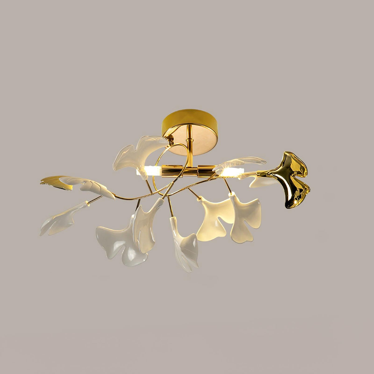 Ginkgo Leaf Canopy Ceiling Light Semi-Flush Metal Shade