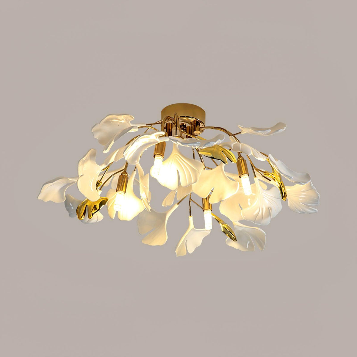 Ginkgo Leaf Canopy Ceiling Light Semi-Flush Metal Shade