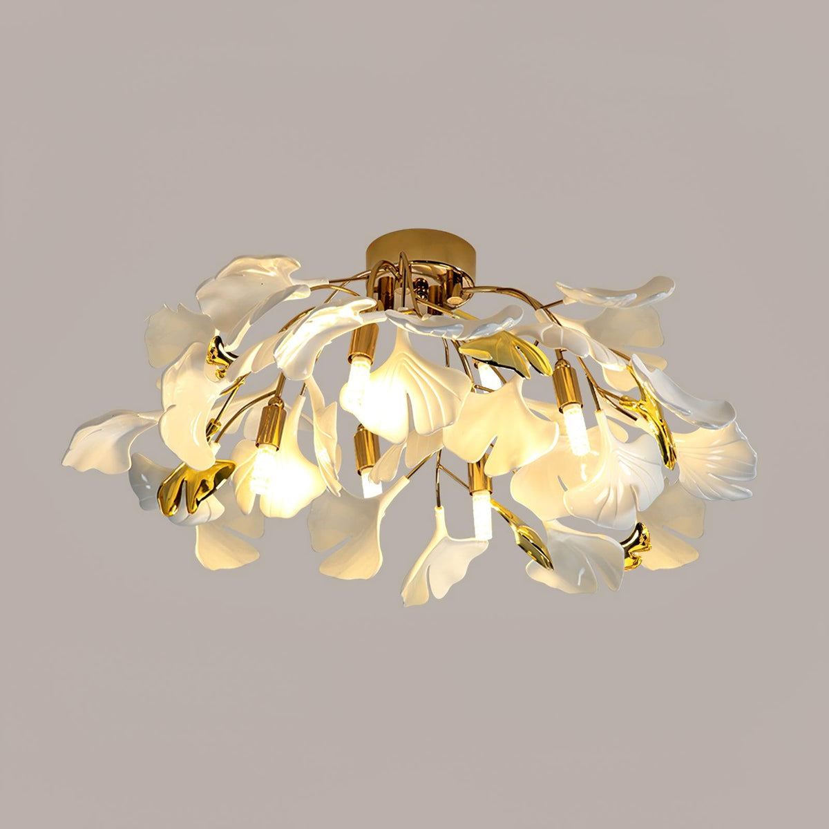 Ginkgo Leaf Canopy Ceiling Light Semi-Flush Metal Shade
