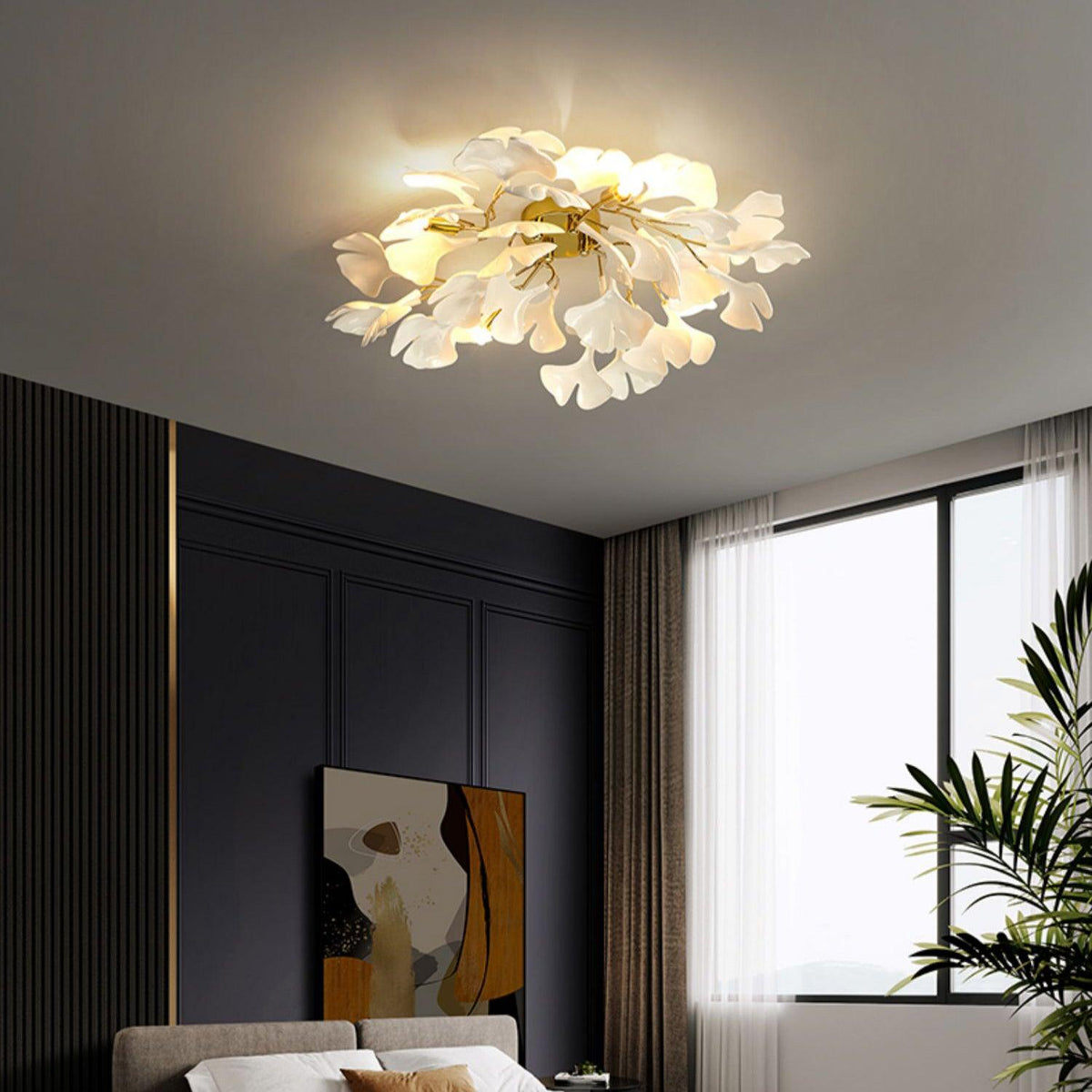 Ginkgo Leaf Canopy Ceiling Light Semi-Flush Metal Shade