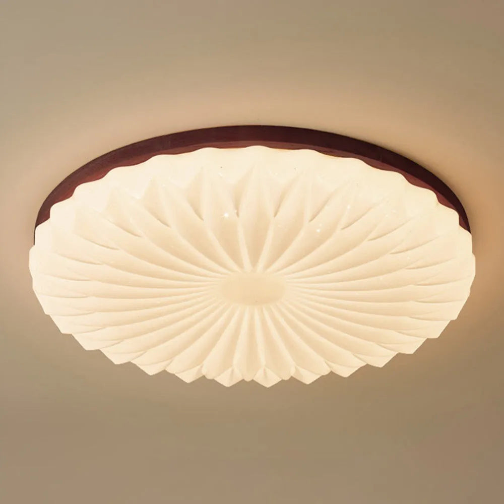 Wooden Pleated Flush Mount Ceiling Light Mid-Century Shade
