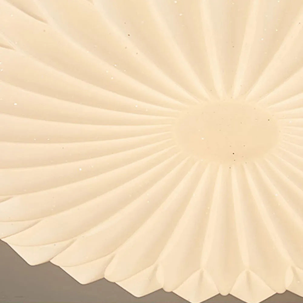 Wooden Pleated Flush Mount Ceiling Light Mid-Century Shade