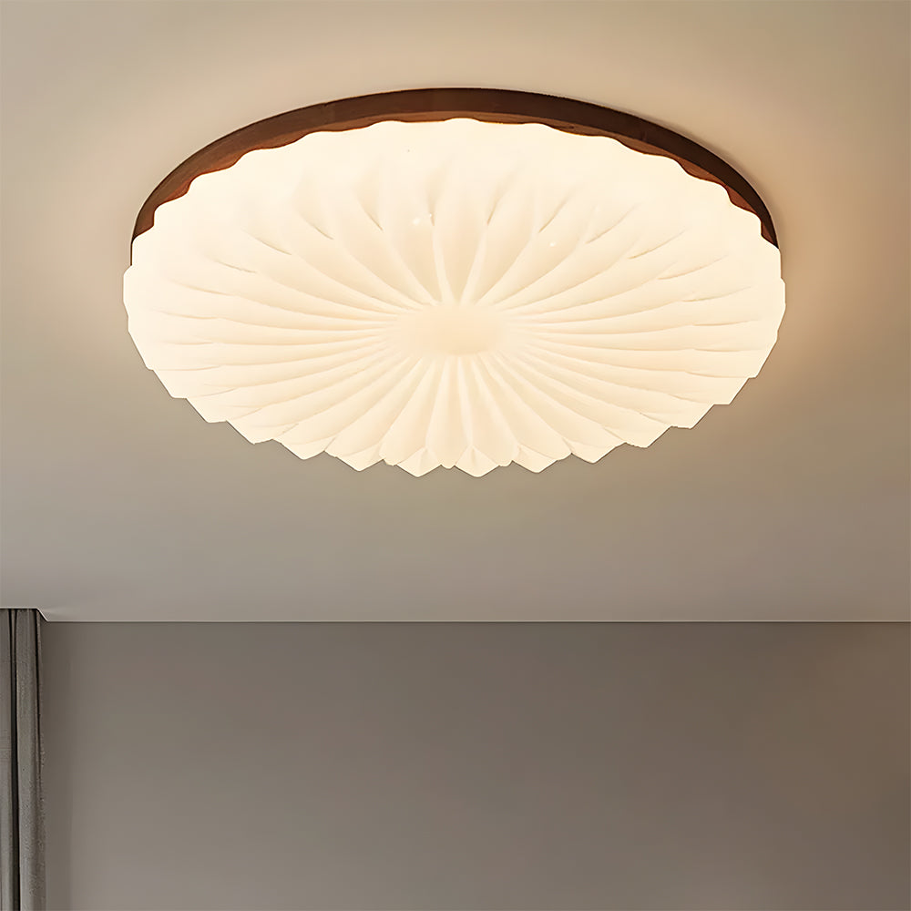 Wooden Pleated Flush Mount Ceiling Light Mid-Century Shade
