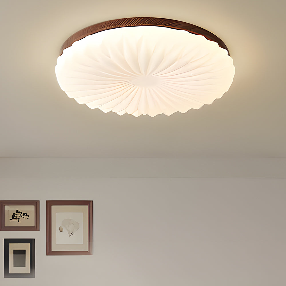 Wooden Pleated Flush Mount Ceiling Light Mid-Century Shade