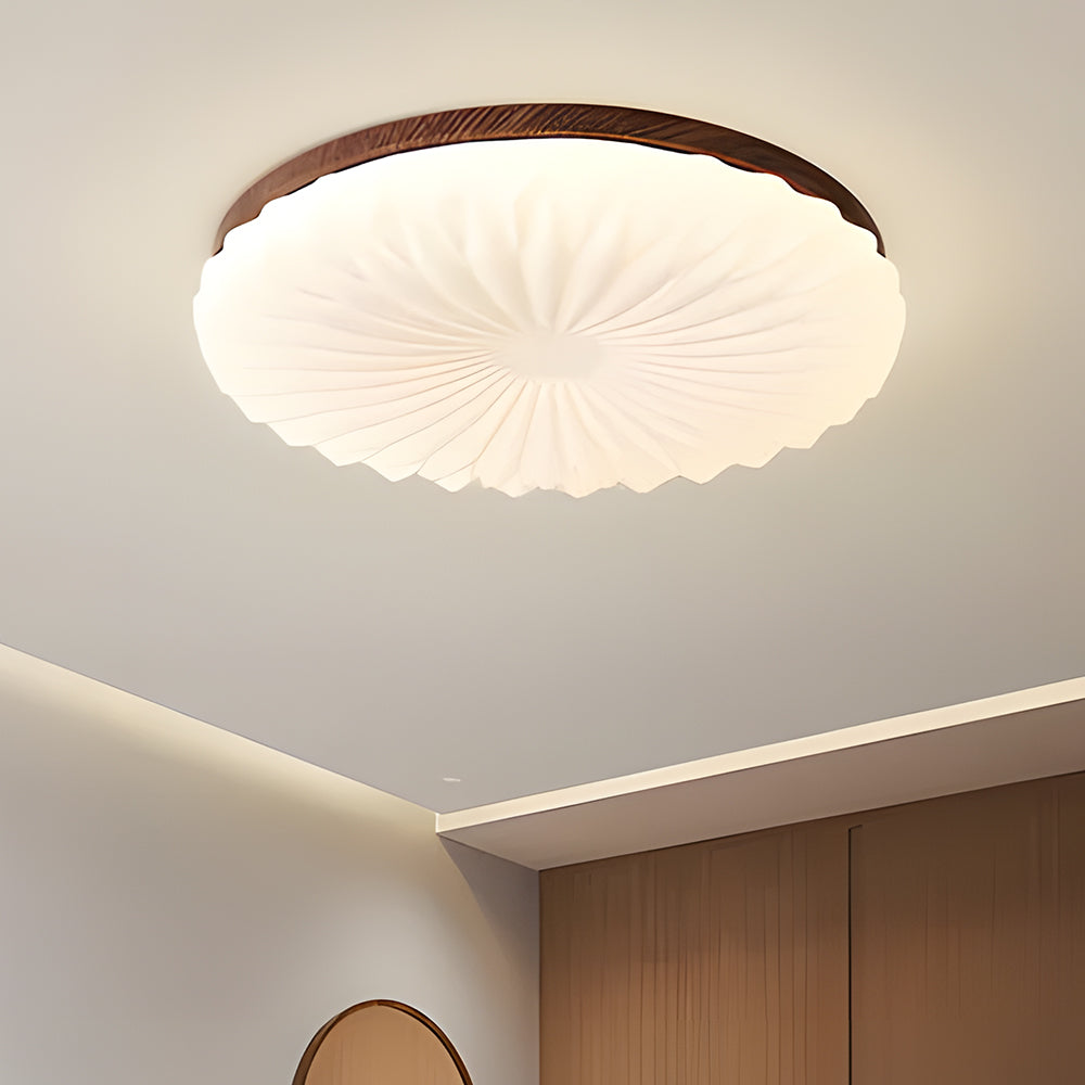 Wooden Pleated Flush Mount Ceiling Light Mid-Century Shade