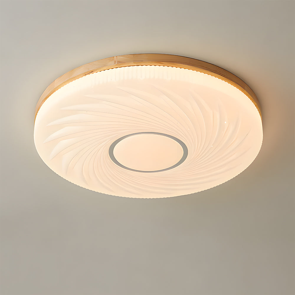 Wooden Pleated Flush Mount Ceiling Light Mid-Century Shade