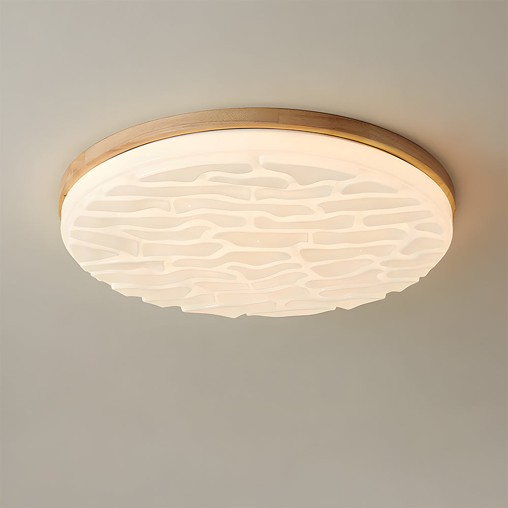Wooden Pleated Flush Mount Ceiling Light Mid-Century Shade