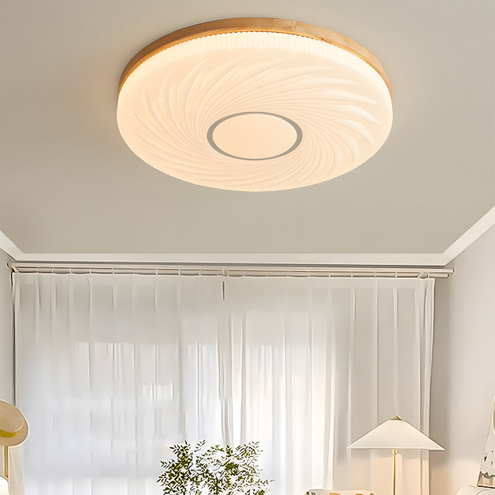 Wooden Pleated Flush Mount Ceiling Light Mid-Century Shade