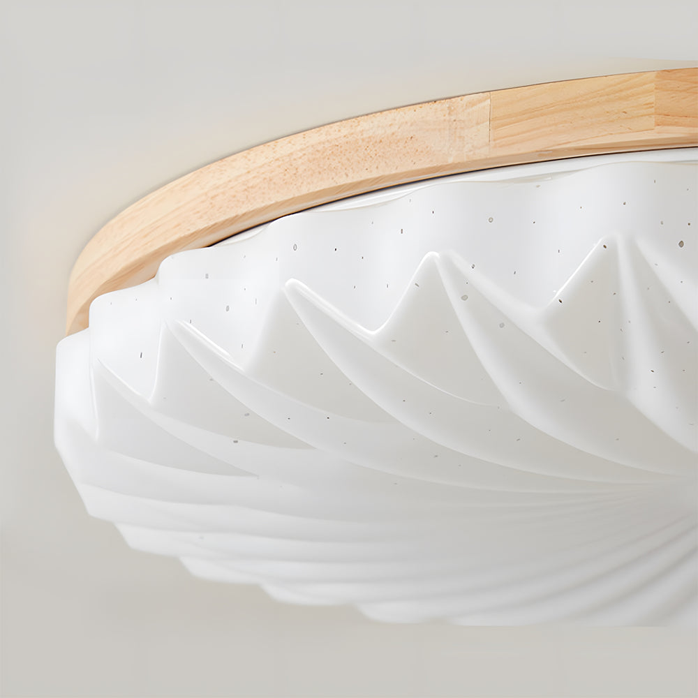 Wooden Pleated Flush Mount Ceiling Light Mid-Century Shade
