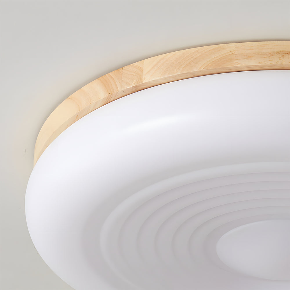 Wooden Pleated Flush Mount Ceiling Light Mid-Century Shade