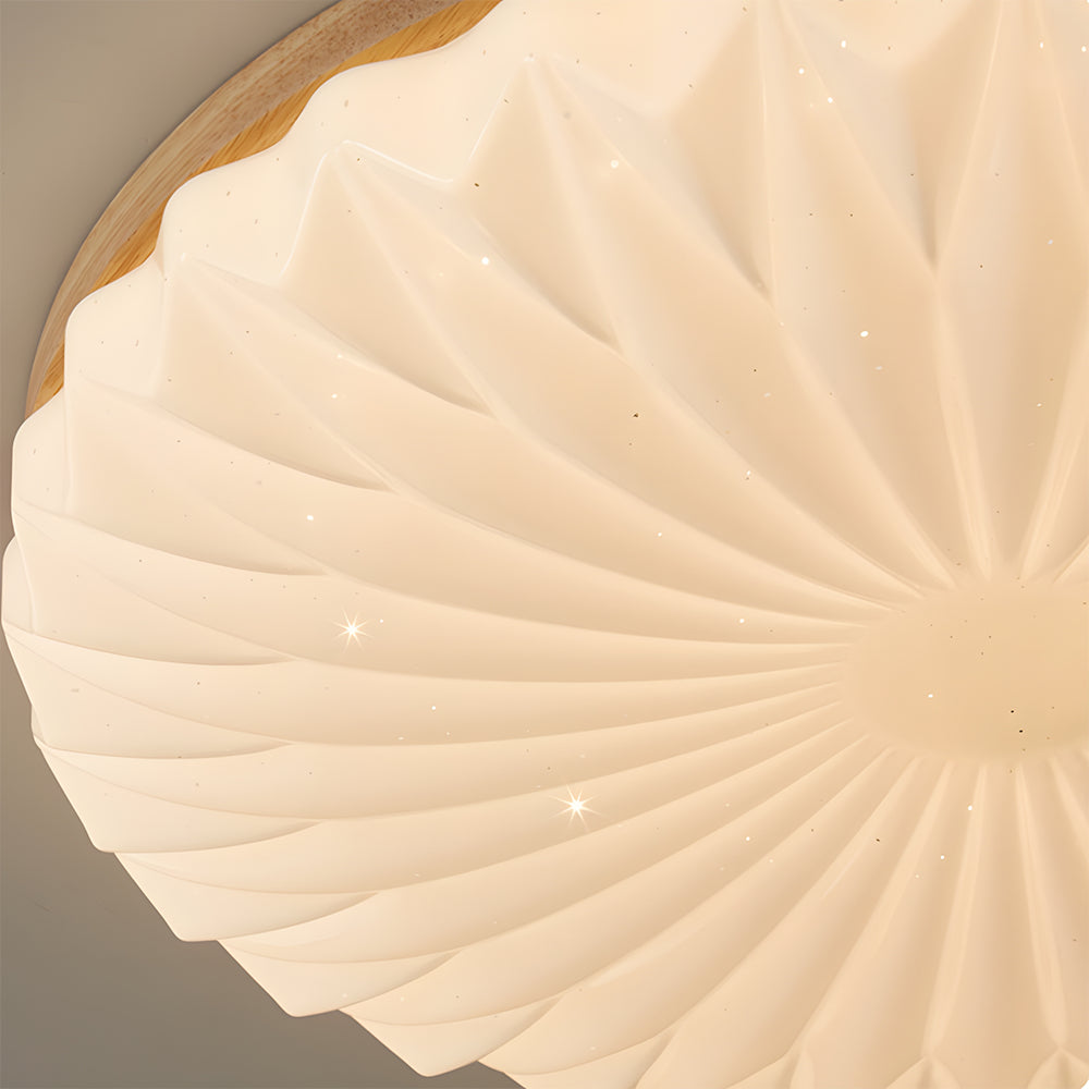 Wooden Pleated Flush Mount Ceiling Light Mid-Century Shade