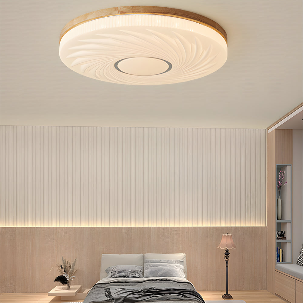 Wooden Pleated Flush Mount Ceiling Light Mid-Century Shade
