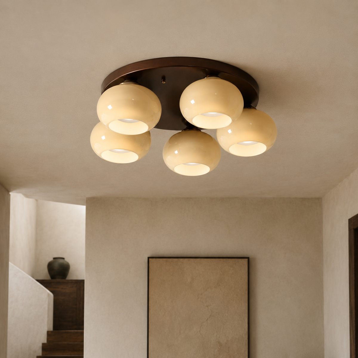 Amber Cluster Ceiling Light Handblown Glass Shades Damp Rated
