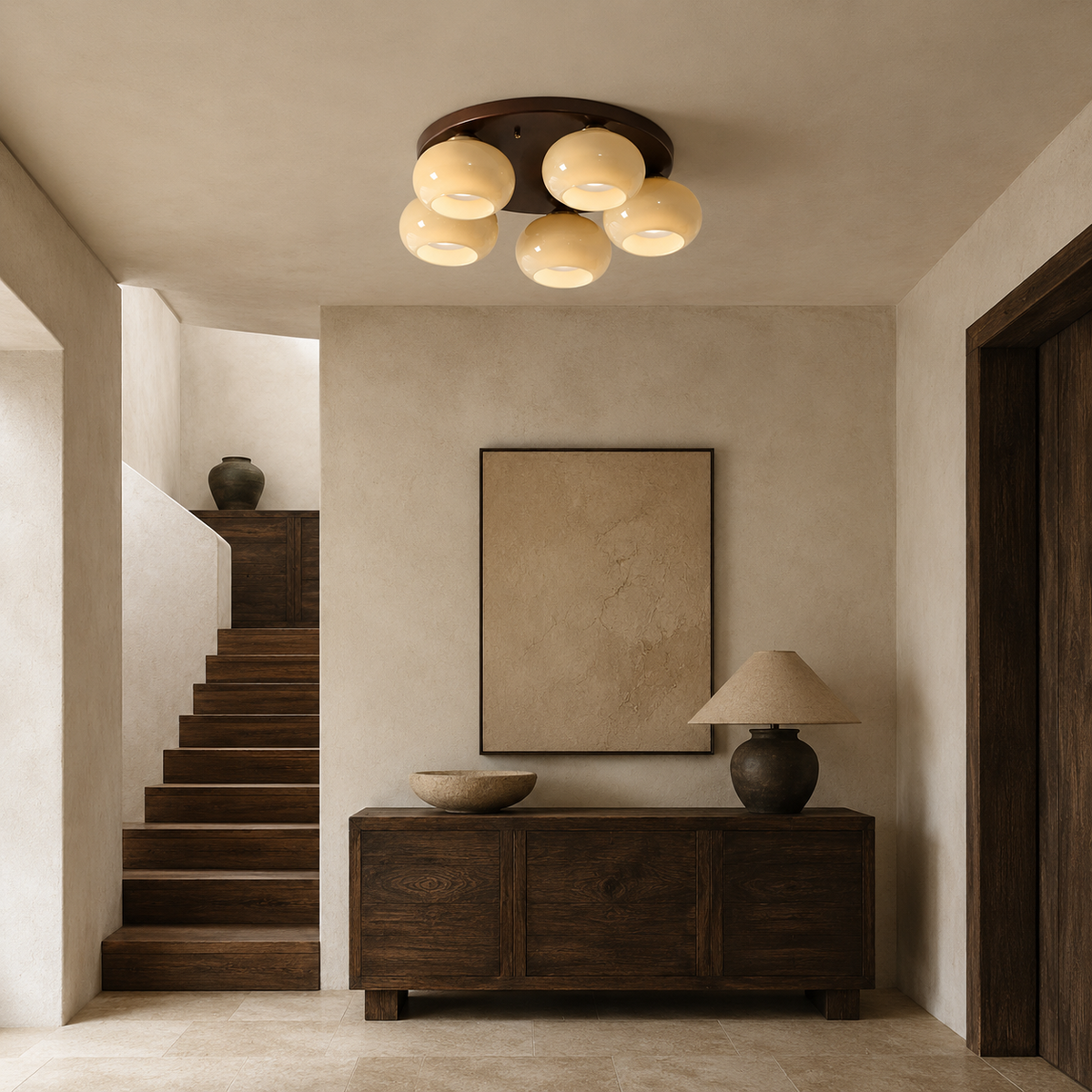Amber Cluster Ceiling Light Handblown Glass Shades Damp Rated