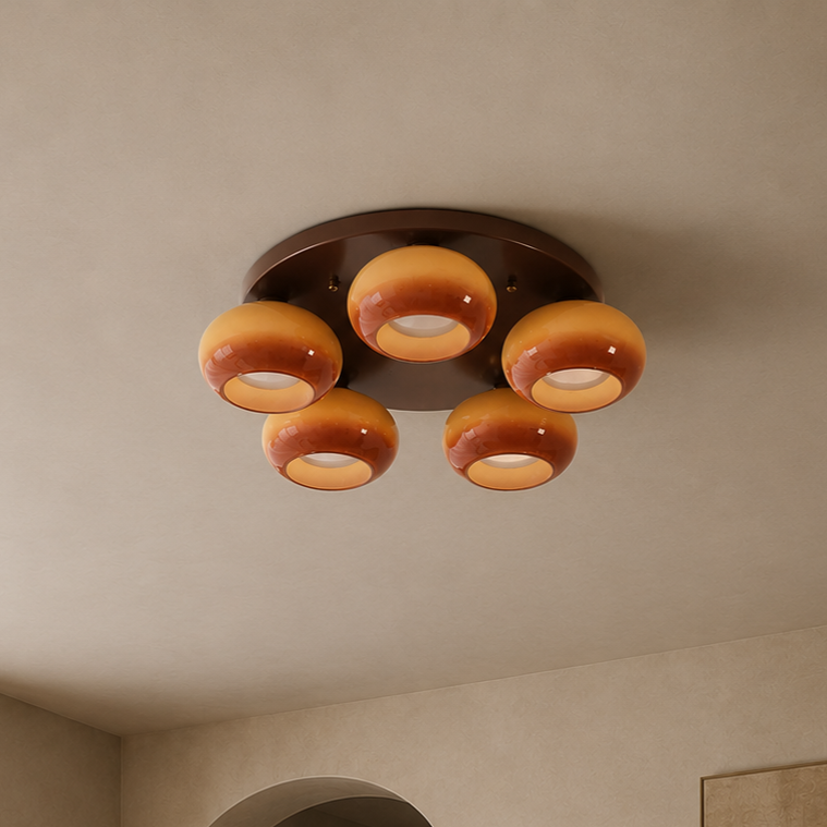 Amber Cluster Ceiling Light Handblown Glass Shades Damp Rated