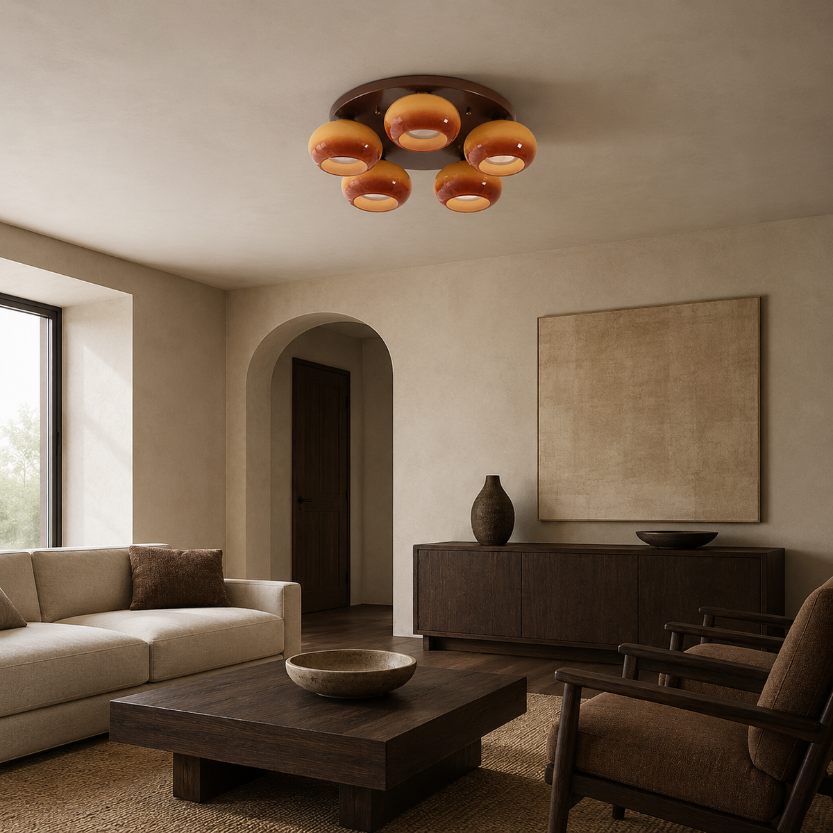 Amber Cluster Ceiling Light Handblown Glass Shades Damp Rated