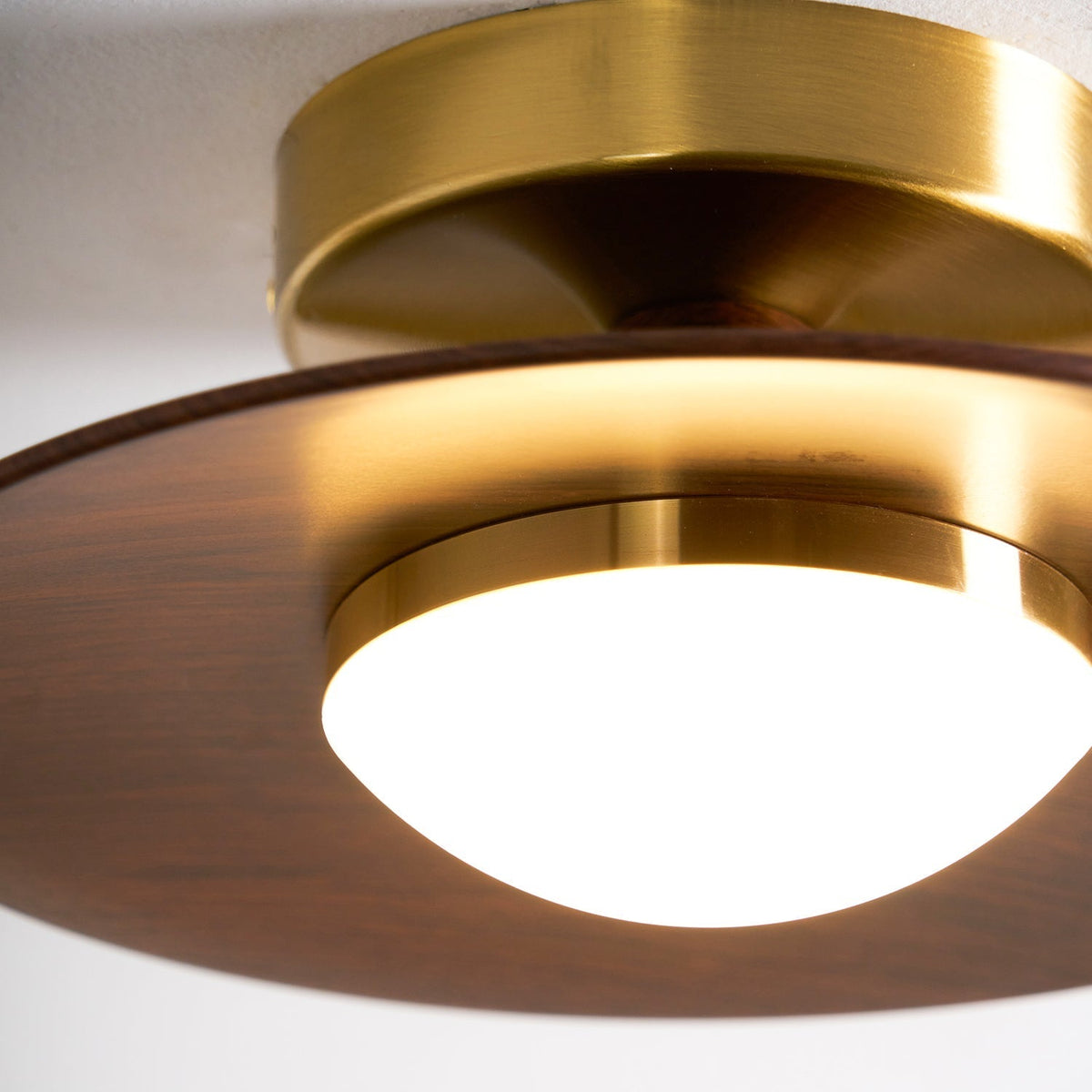 Walnut Disc Flush Mount Ceiling Light Slim Wood Frame