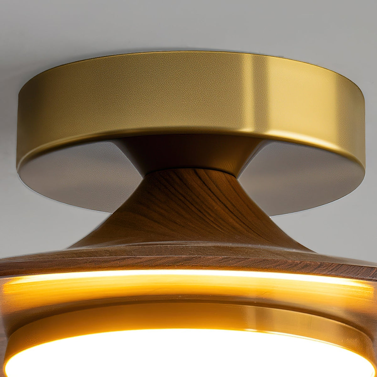 Walnut Disc Flush Mount Ceiling Light Slim Wood Frame