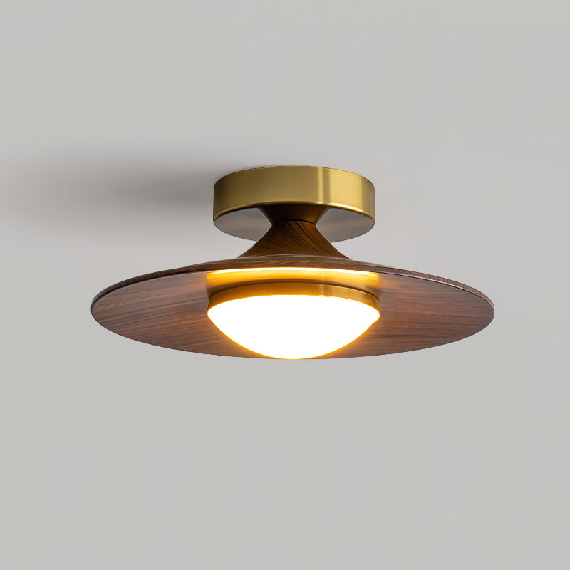 Walnut Disc Flush Mount Ceiling Light Slim Wood Frame