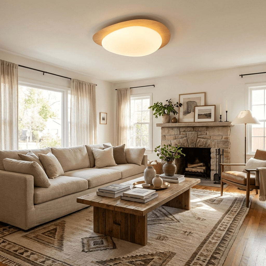 Pebble Wood Flush Mount Ceiling Light Integrated LED Low Profile