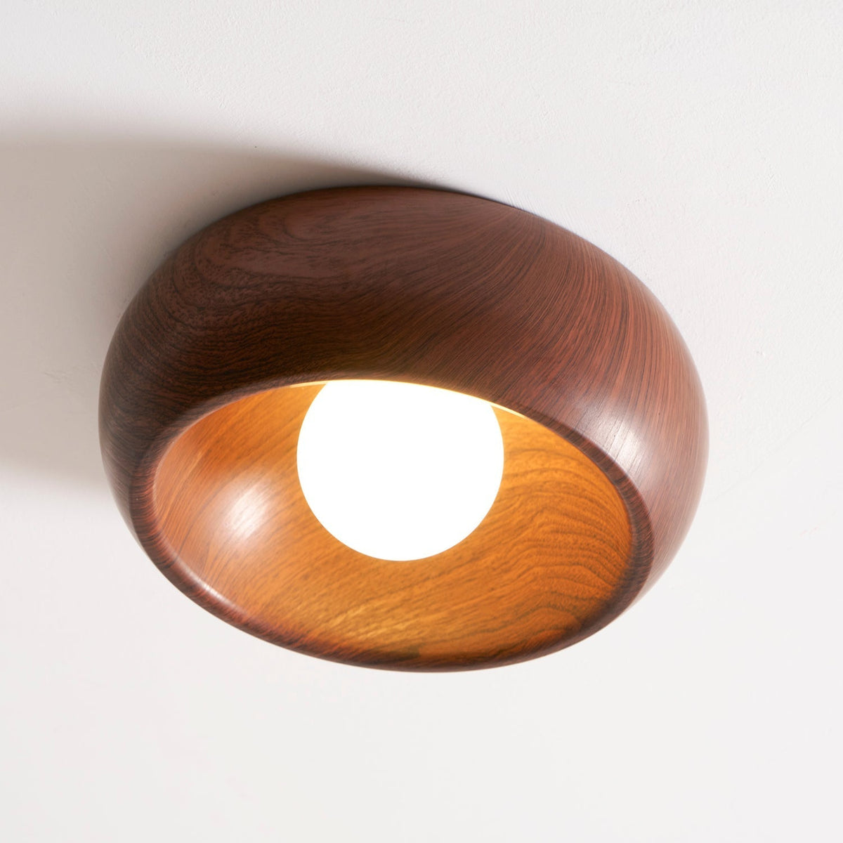 Halo Wood Flush Mount Ceiling Light Round Frame Integrated LED