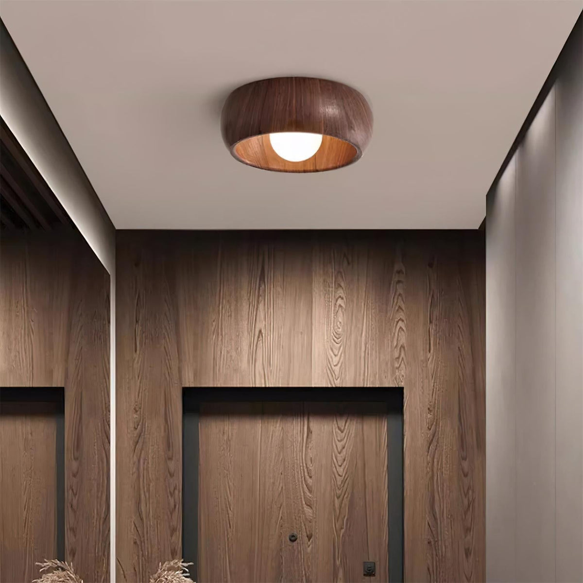 Halo Wood Flush Mount Ceiling Light Round Frame Integrated LED