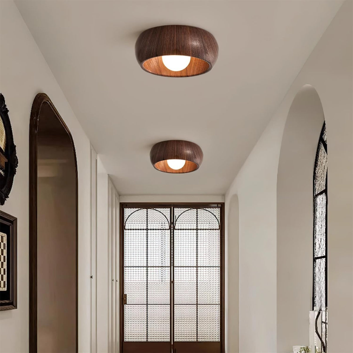 Halo Wood Flush Mount Ceiling Light Round Frame Integrated LED